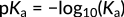 Acid-base equilibrium equation, pKa=-log10(Ka), formula for calculating dissociation constant.