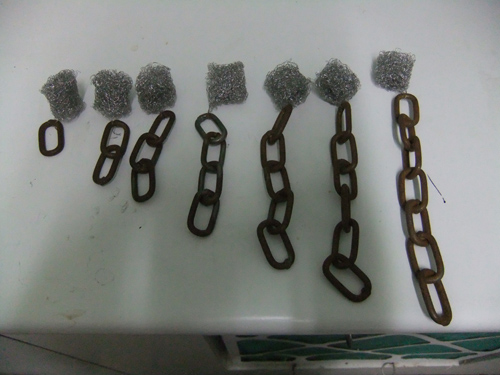 Static equilibrium concept, chain length vs. steel wool mass, experimental setup.