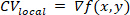CV analysis equation, CV_local=∇f(x,y), gradient calculation in mathematical research.